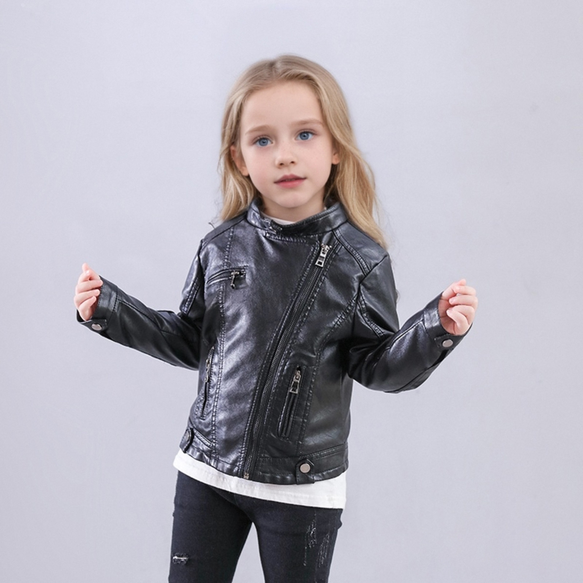 Streetwear Brand Photography - Girls Black Rock Motorcycle Pu Leather