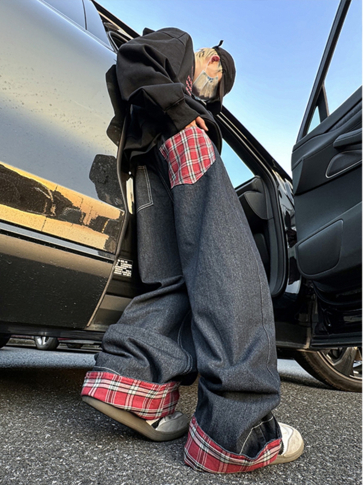 Streetwear Brand Jeans - Retro American Spliced Wide Leg Jeans