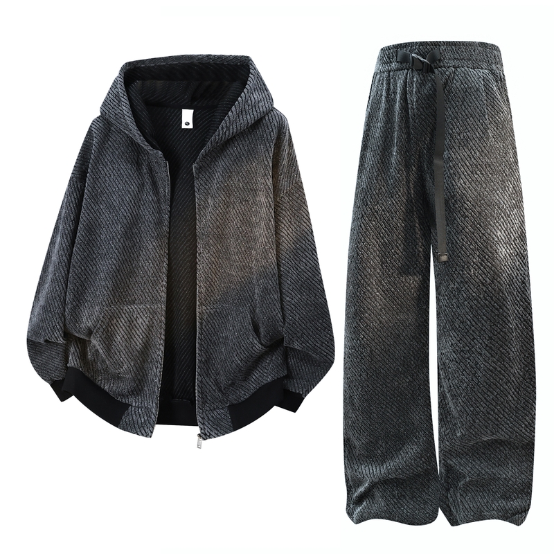 Men's Casual 2-Piece Sportswea - Streetwear Zipper avaliação e preço