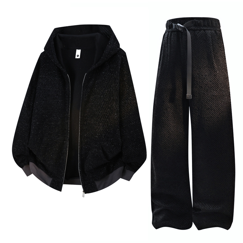 Men's Casual 2-Piece Sportswea - Streetwear Zipper avaliação e preço