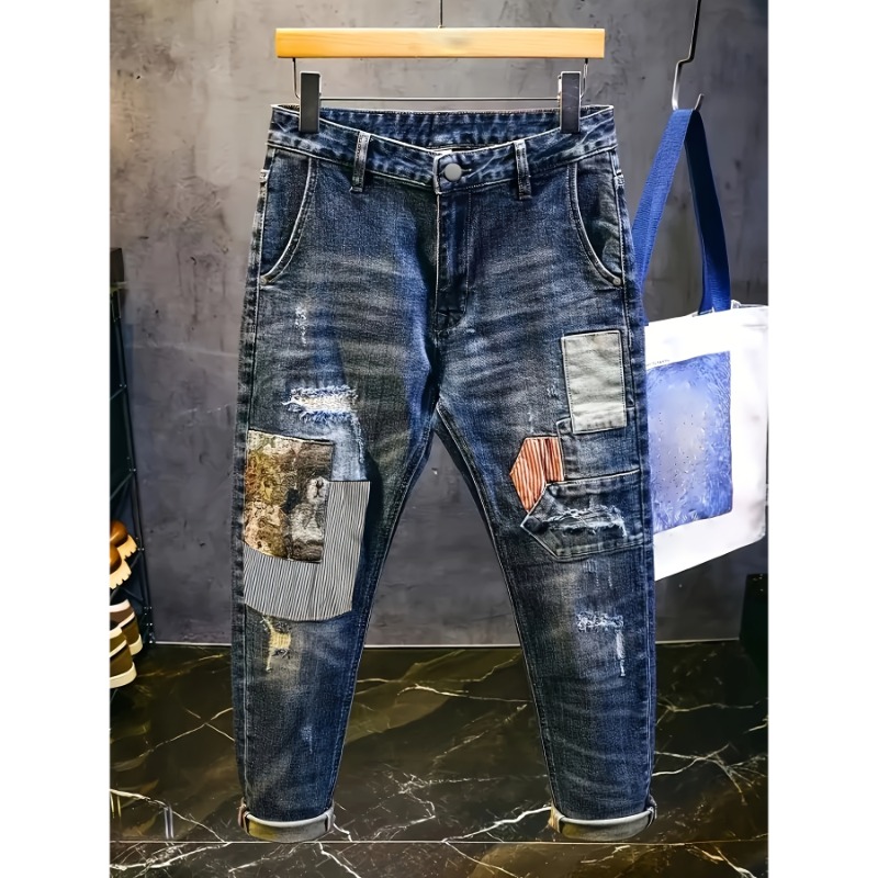Retro Spliced ​​jeans Men's Tr - Streetwear Brand Book avaliação e preço