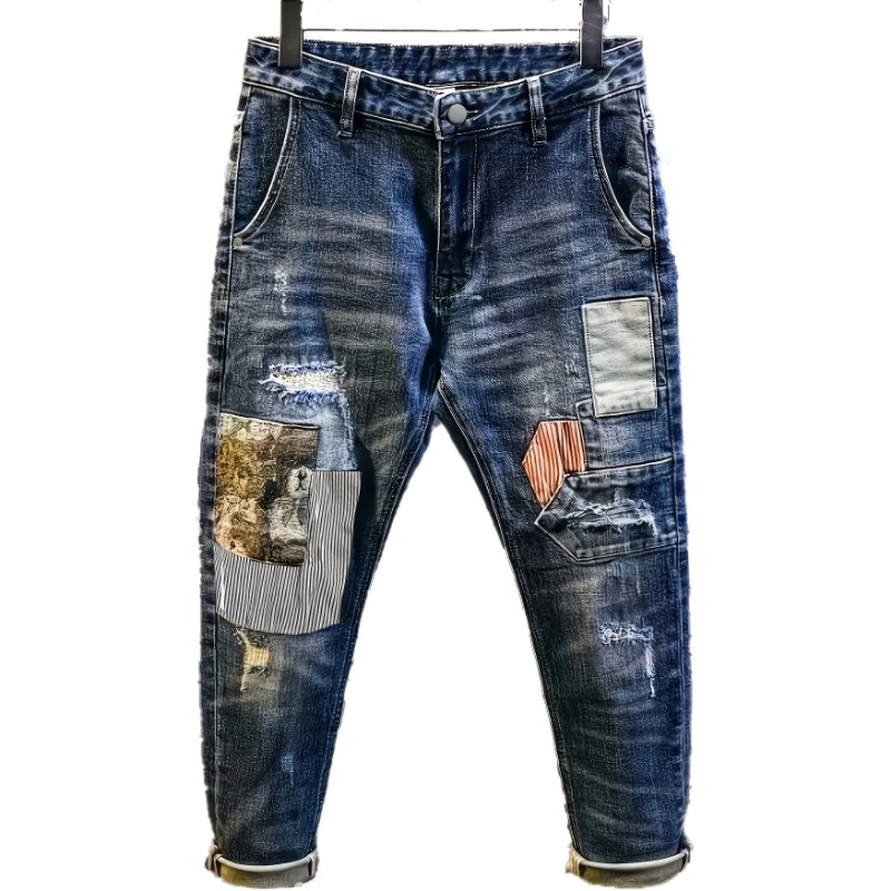 Retro Spliced ​​jeans Men's Tr - Streetwear Brand Book avaliação e preço