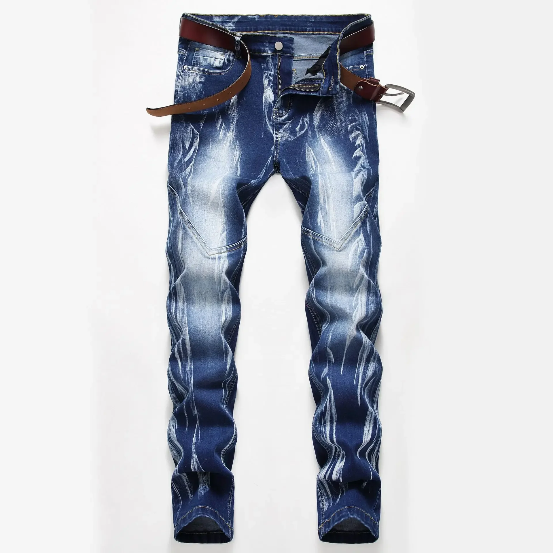 Fashion Print Men's Elasticity - Streetwear Brand Jeans avaliação e preço