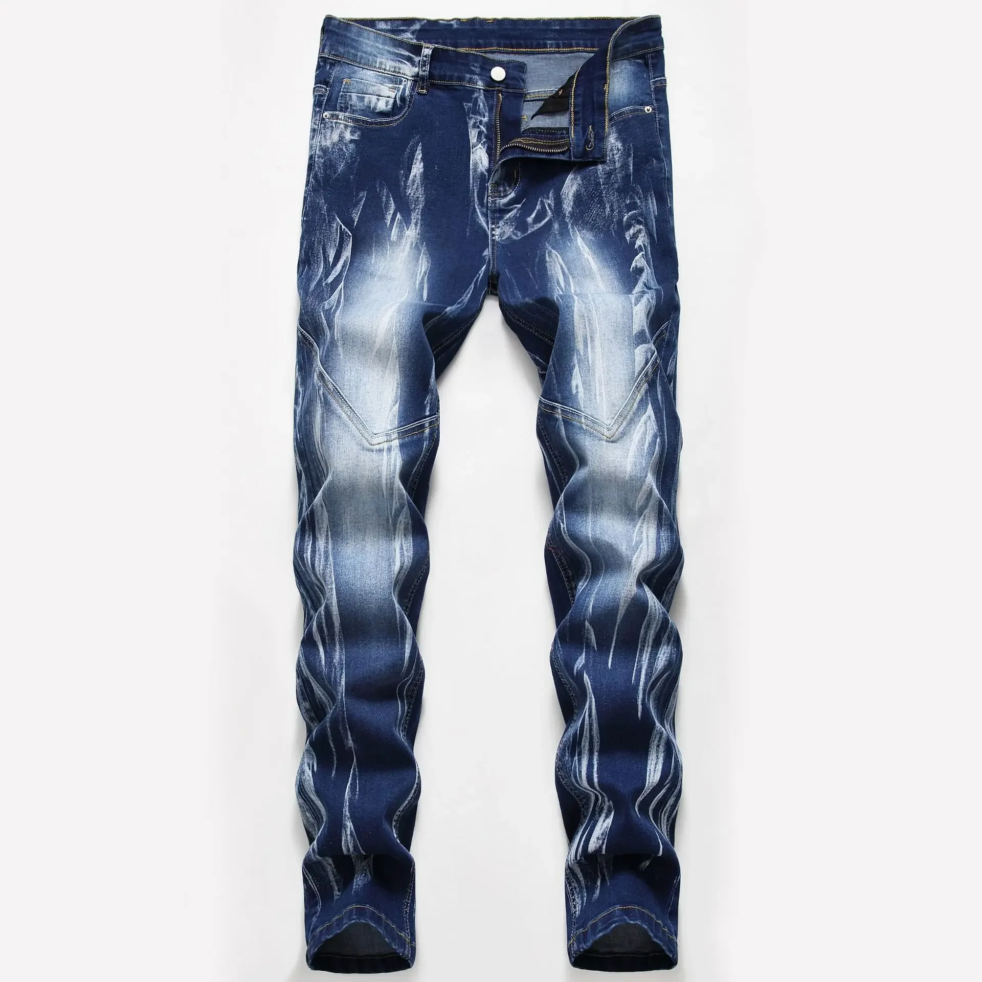 Fashion Print Men's Elasticity - Streetwear Brand Jeans avaliação e preço