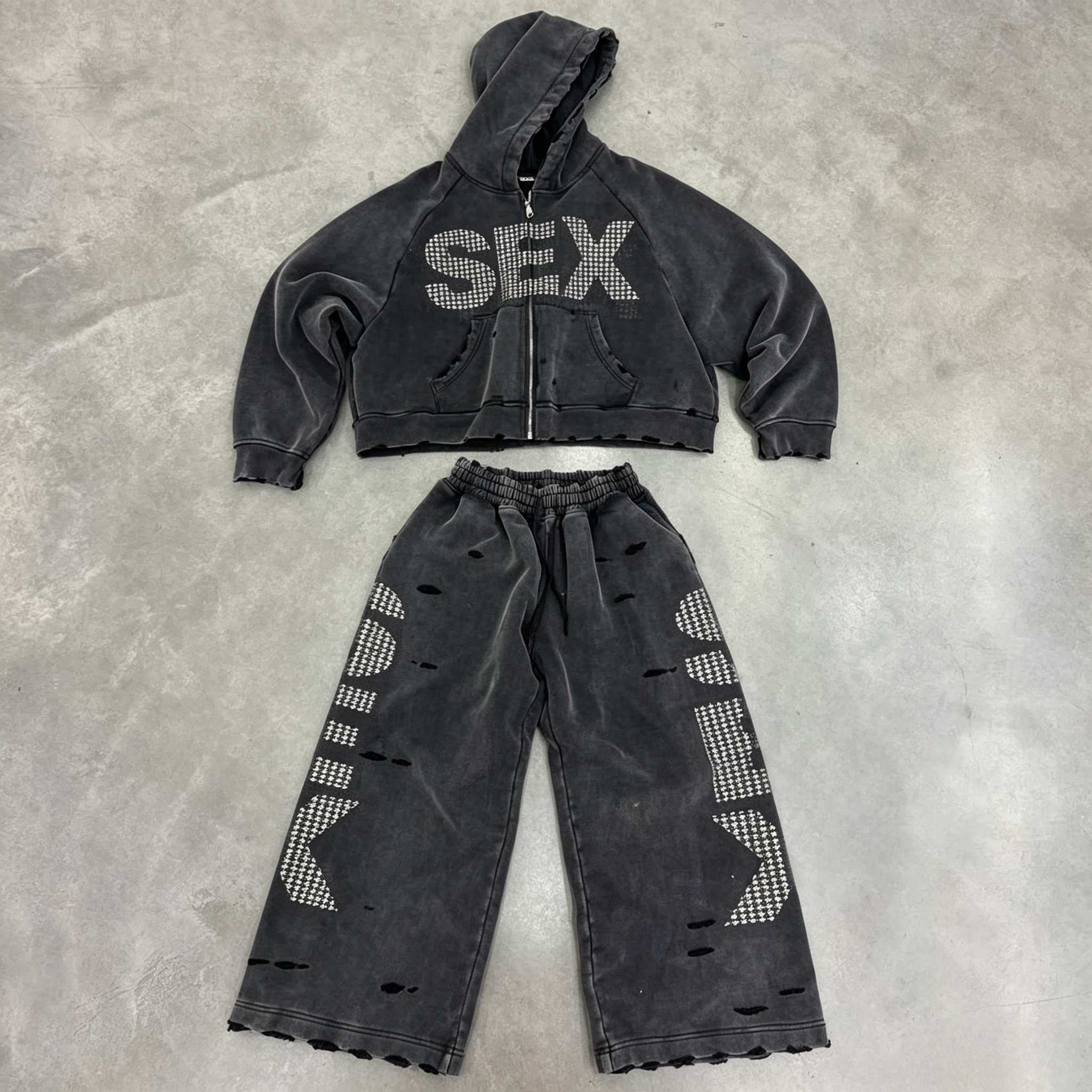 Y2K Sex Hoodie Set Oversized R - Streetwear Zipper avaliação e preço