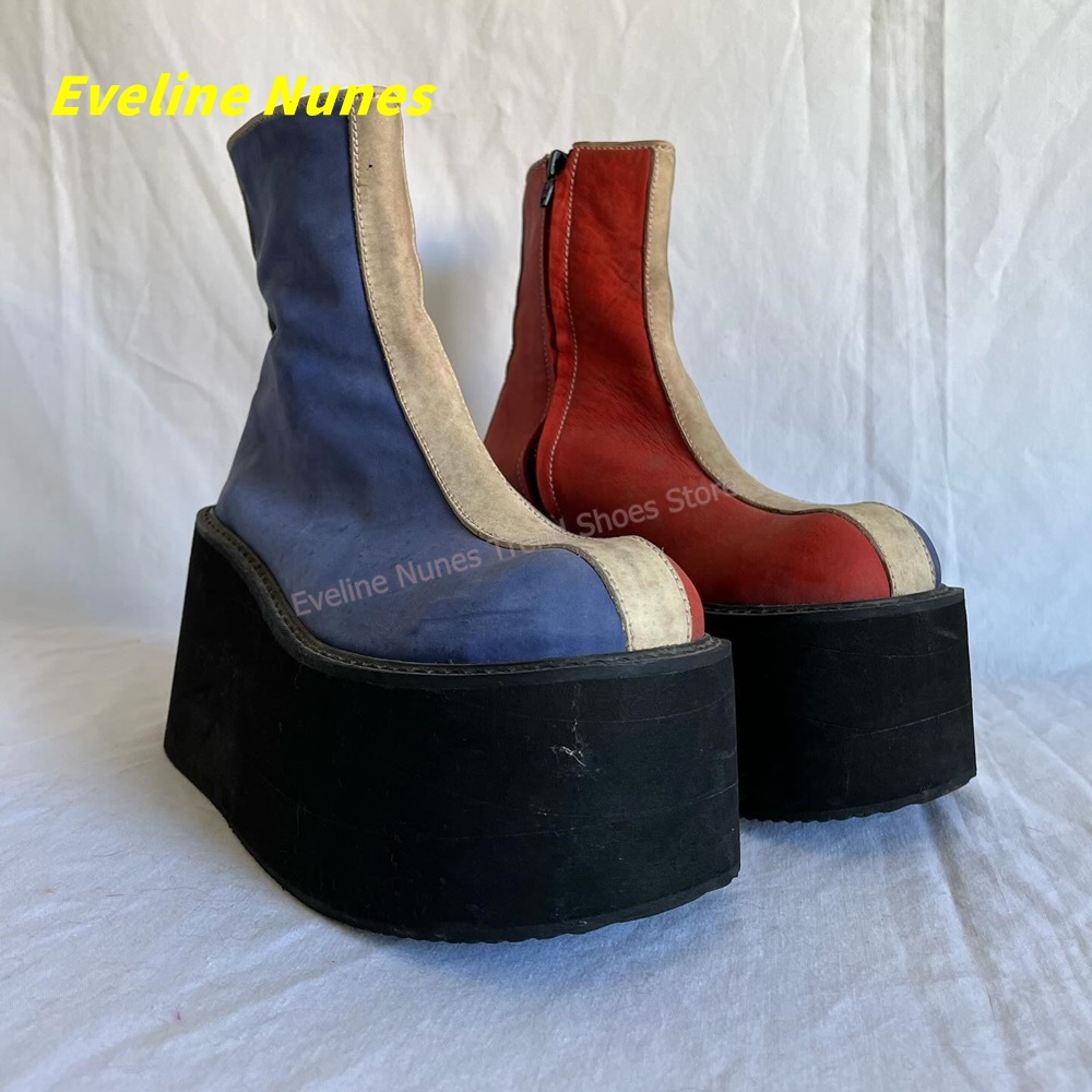 Y2K Red Blue Platform Ankle Bo - Streetwear Zipper avaliação e preço