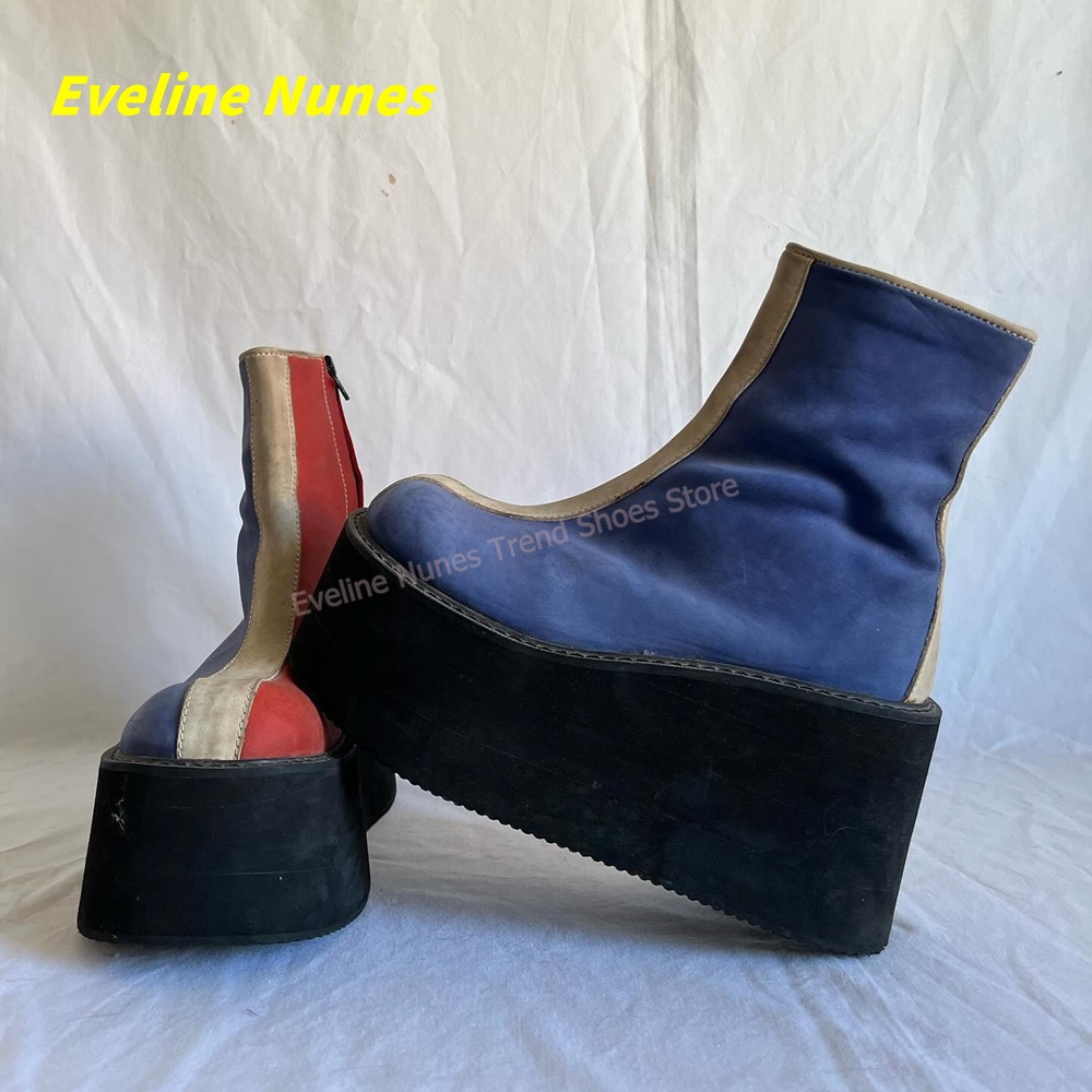 Y2K Red Blue Platform Ankle Bo - Streetwear Zipper avaliação e preço