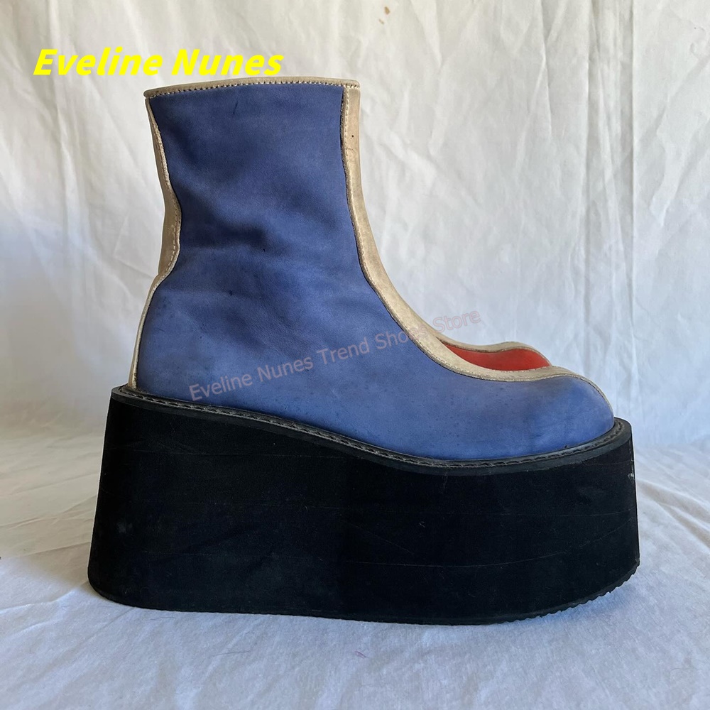 Y2K Red Blue Platform Ankle Bo - Streetwear Zipper avaliação e preço