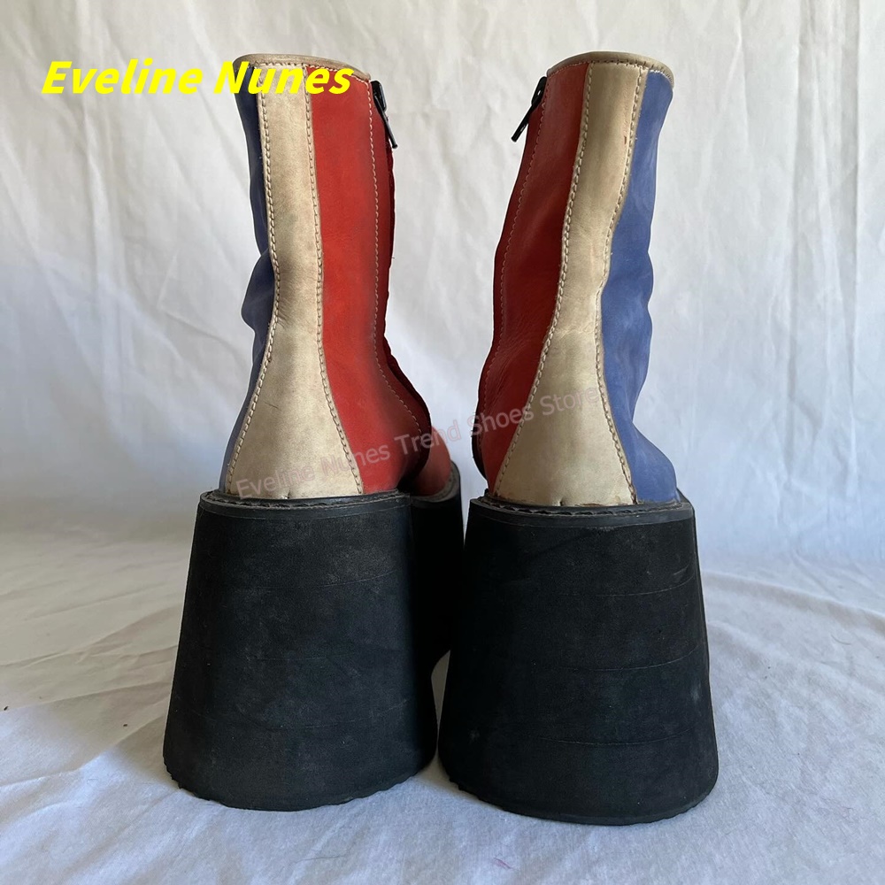 Y2K Red Blue Platform Ankle Bo - Streetwear Zipper avaliação e preço