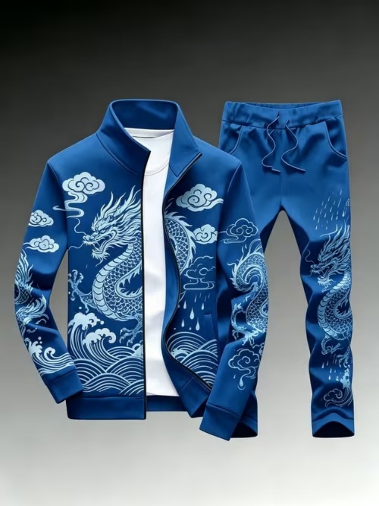 Plus Size Men's Casual Dragon  - Streetwear Zipper avaliação e preço