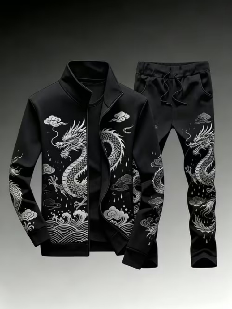 Plus Size Men's Casual Dragon  - Streetwear Zipper avaliação e preço