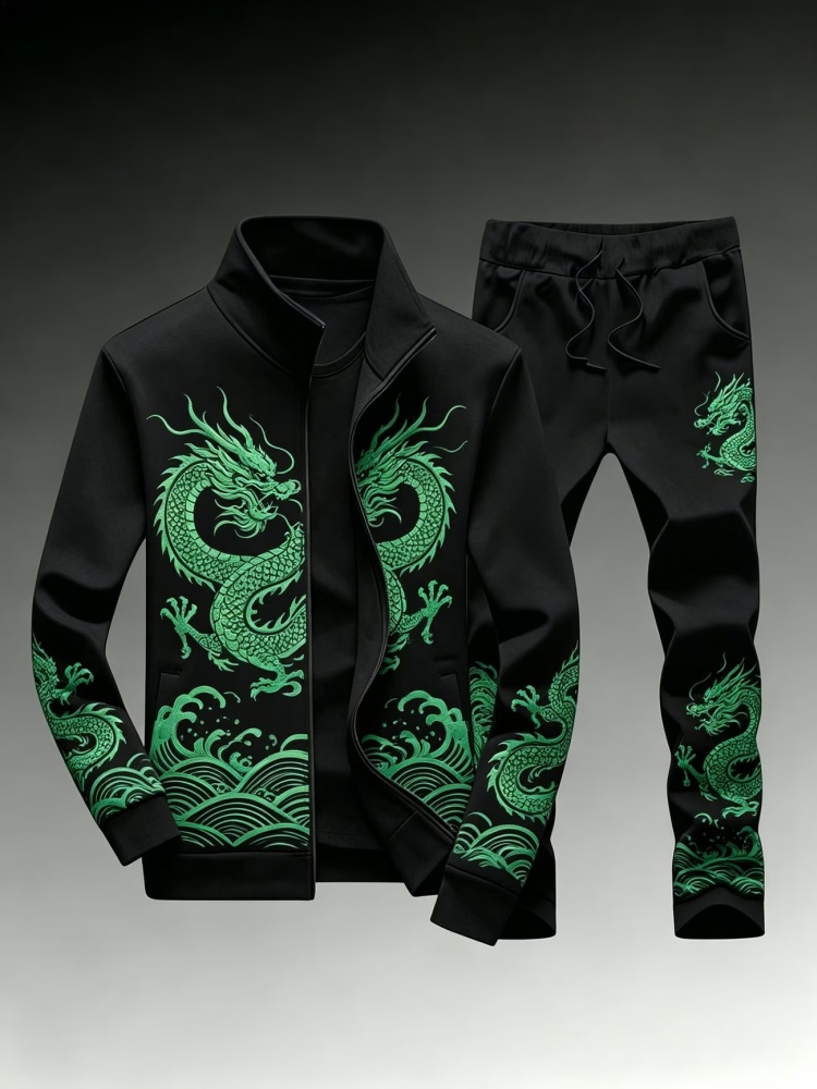 Plus Size Men's Casual Dragon  - Streetwear Zipper avaliação e preço
