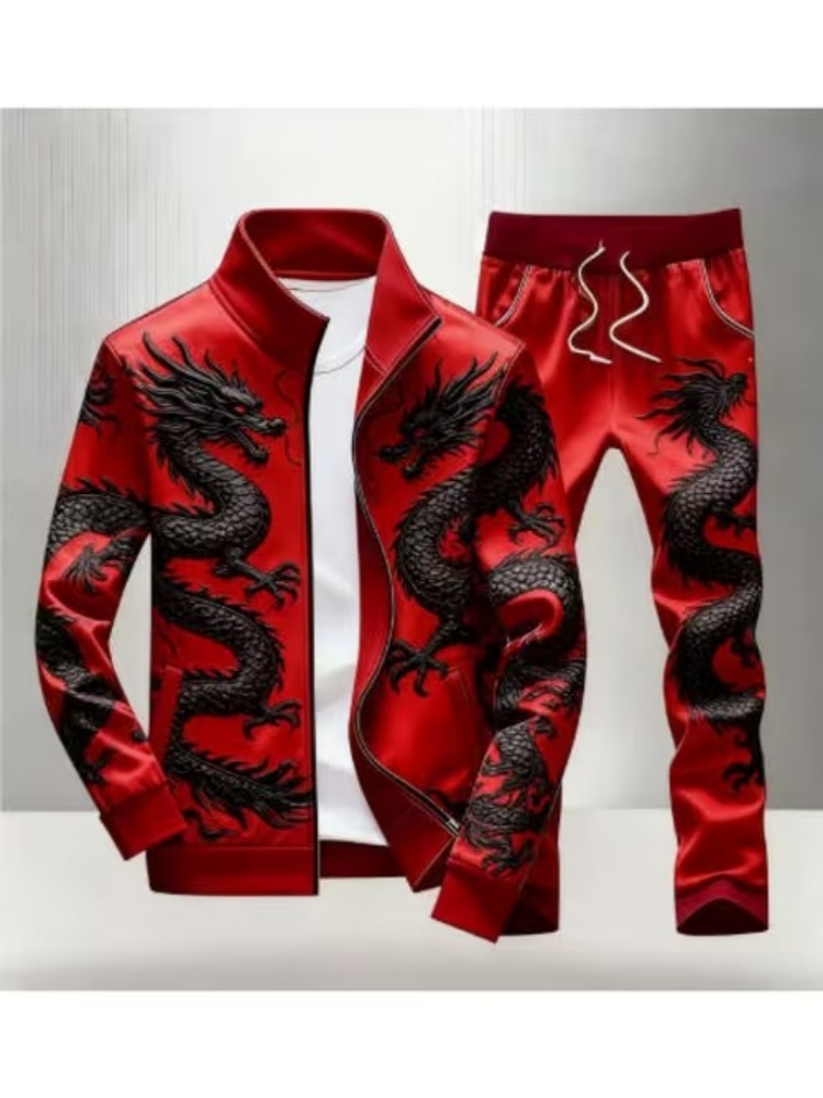 Plus Size Men's Casual Dragon  - Streetwear Zipper avaliação e preço