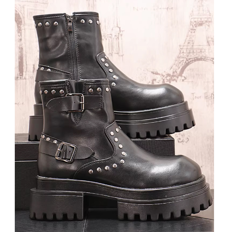 Men's Black Studded Platform B - Streetwear Zipper avaliação e preço