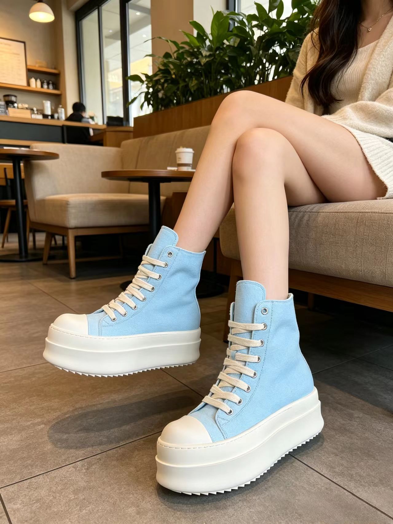 Light Blue High Top Canvas Sne - Streetwear Zipper avaliação e preço