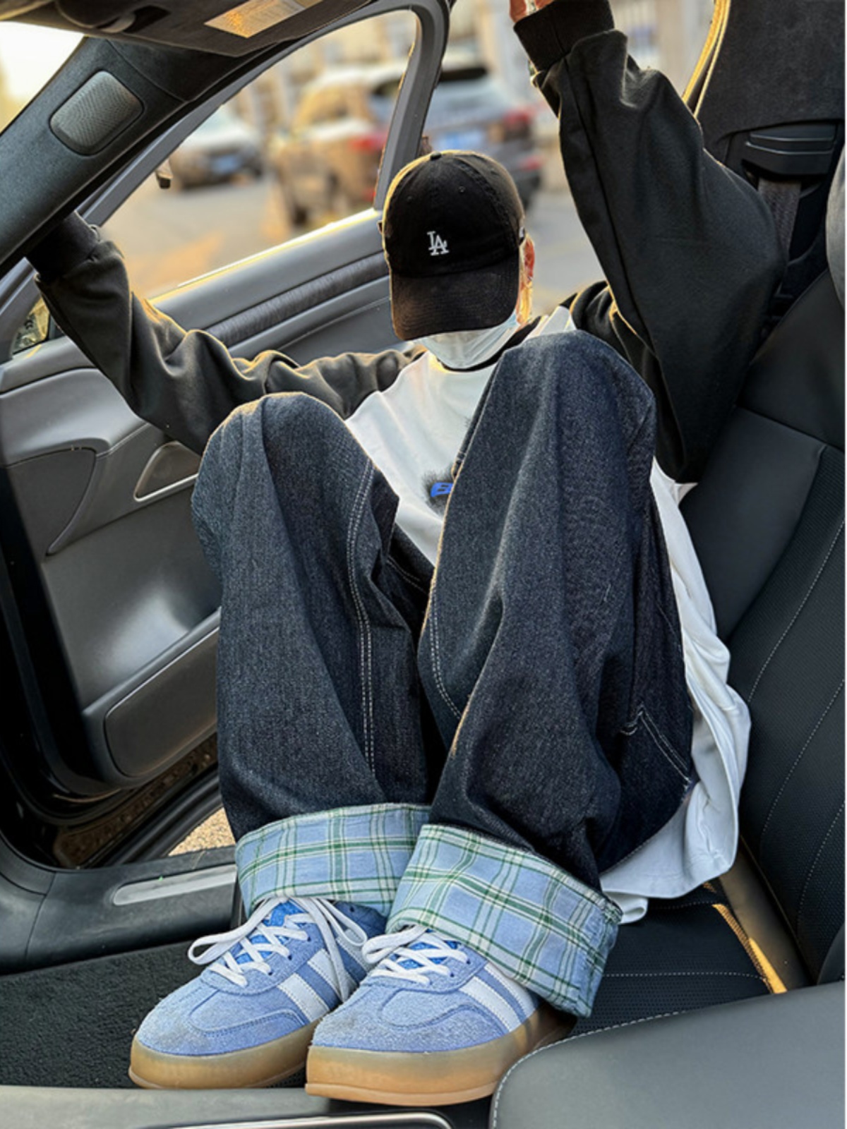 Retro American Spliced Wide Le - Streetwear Brand Jeans avaliação e preço