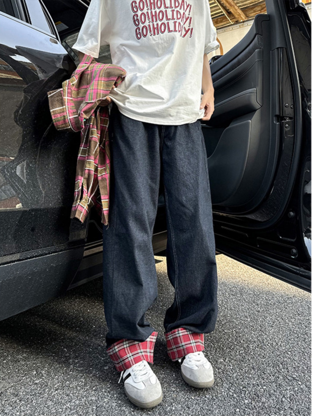 Retro American Spliced Wide Le - Streetwear Brand Jeans avaliação e preço