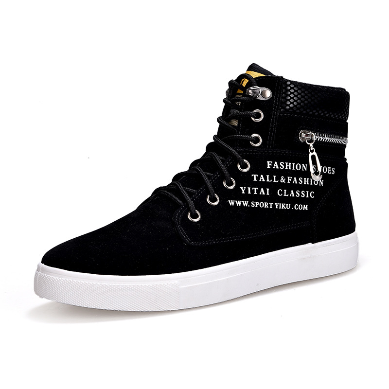 Men's Black High-Top Sneakers  - Streetwear Zipper avaliação e preço