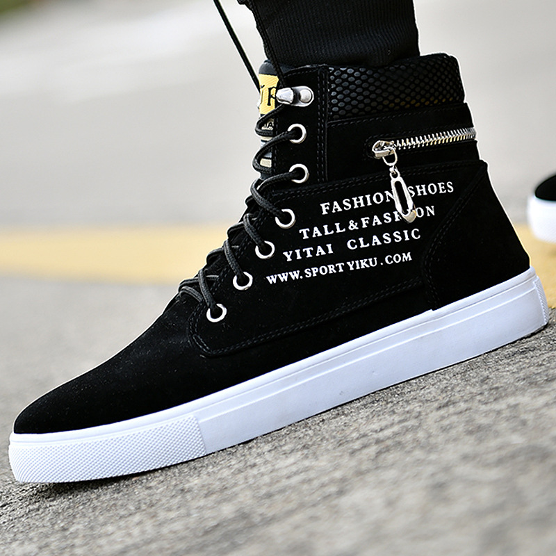 Men's Black High-Top Sneakers  - Streetwear Zipper avaliação e preço