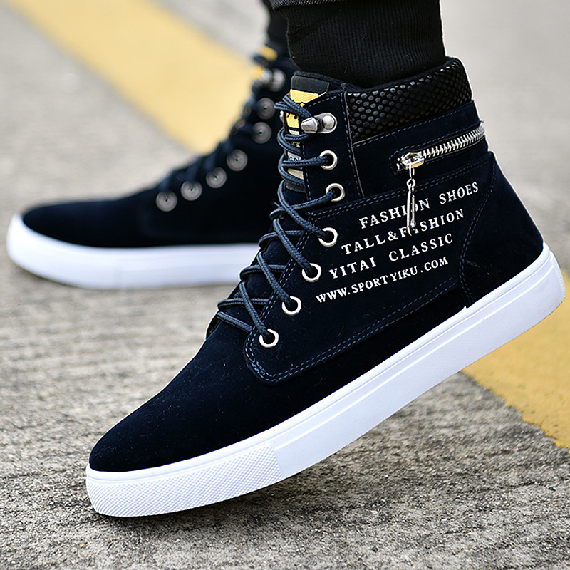 Men's Black High-Top Sneakers  - Streetwear Zipper avaliação e preço